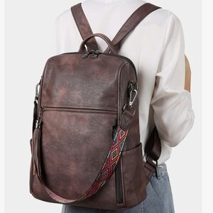 Leather Backpack Purse Coffee Brown - Fadeon